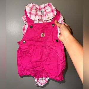 Carhartt Baby Girl 12months 2-piece pink/purple set Canvas 100% Cotton Overalls
